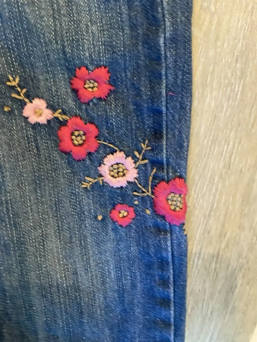 OshKosh B’gosh Toddler Girls Denim Overalls Blue Jean Floral Embroidered 18 Mo